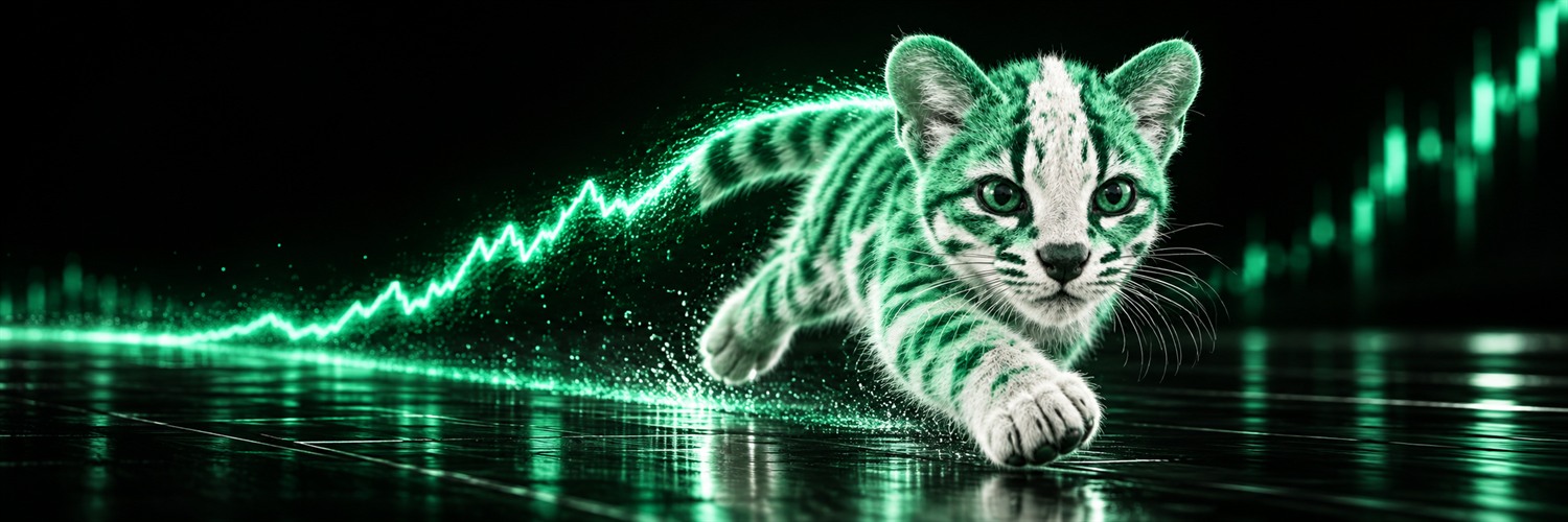 TIGRINO racing across a glowing emerald chart trail